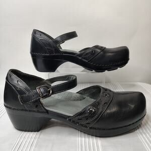 Dansko Stefanie Clog Shoes Womens 40 / US 9.5 - 10 Black Leather Work Office‎
